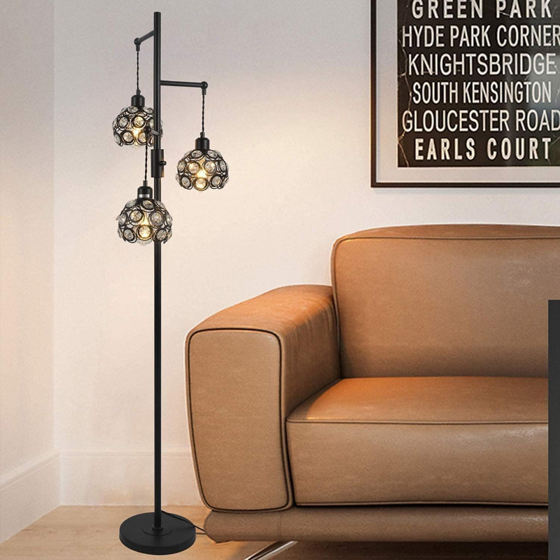 64.17'' Black LED Tree Floor Lamp with USB