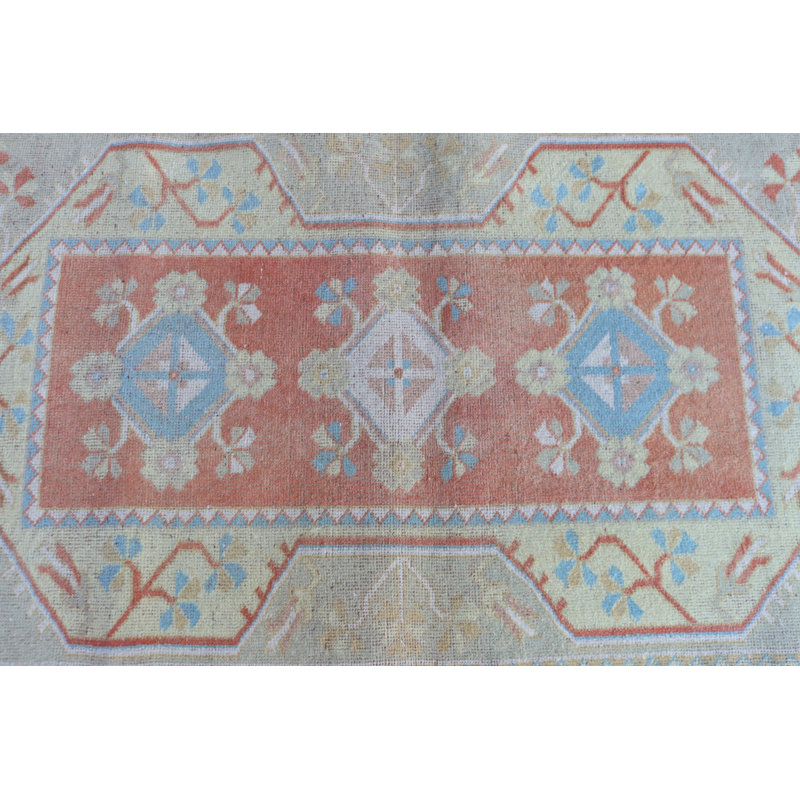 Tapis turc rétro orange pour décor de vestibule tissé à la main dans un style nomade, idéal pour les petits espaces et les thèmes bohémiens