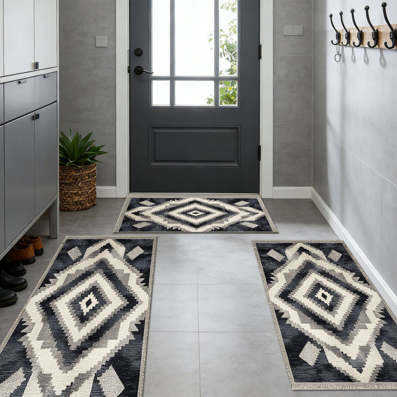 Tapis de cuisine 20 po x 32 po + 20 po x 48 po + 20 po x 59 po Tapis de cuisine à motif abstrait antidérapant 3 pièces