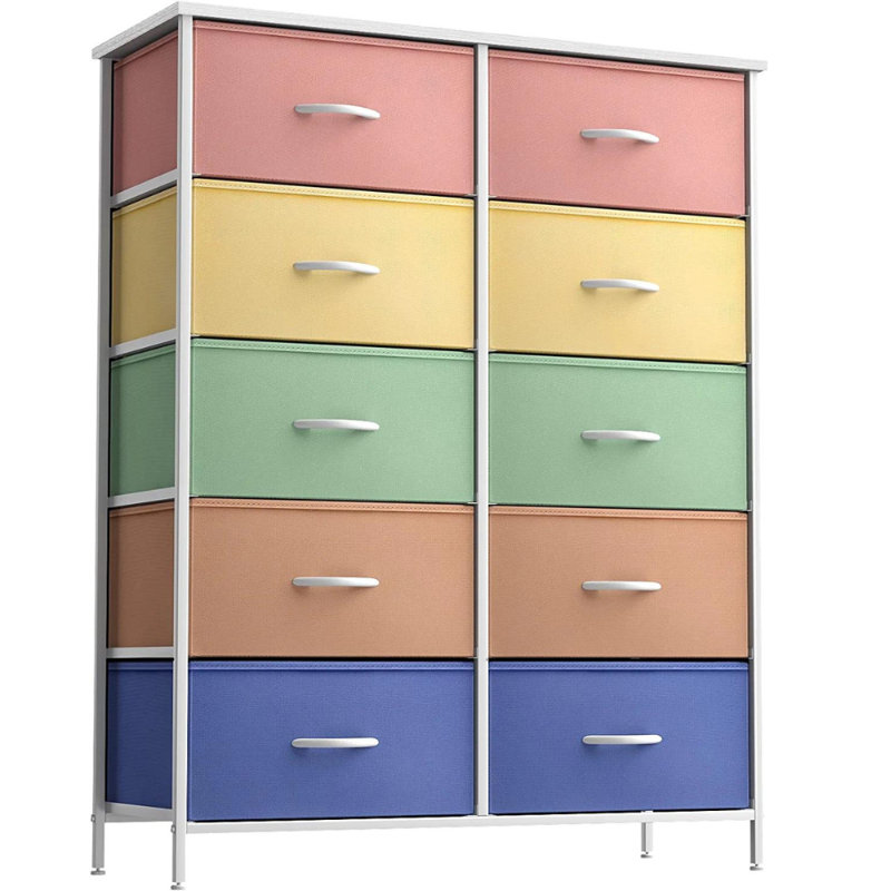 Sorbus 10 Drawers Dresser with Steel Frame and Fabric Bins, Yellow/Orange
