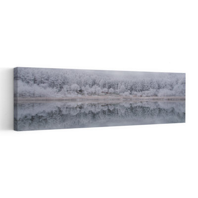 «Frosty Lake Reflection Peaceful Serene Abstract Forest Landscape», art mural