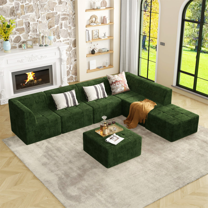 Repose-pieds modulaire en velours côtelé, Vert