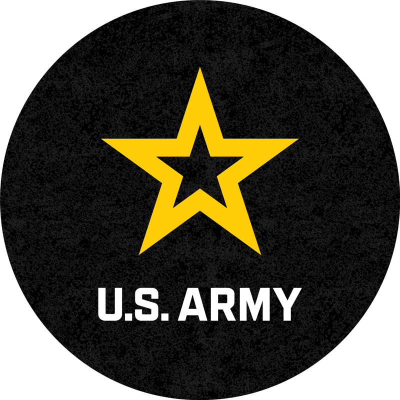 Military Round with Iron Base Dining Table, United States Army, Black Wrinkle