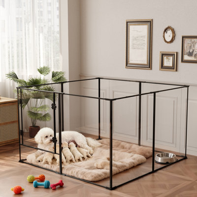 8 Panels 24 Inch/ 30 Inch High Clear Acrylic Metal Dog Playpen Black Indoor Play Pens With Door For Puppy,cats,rabbits,ferret