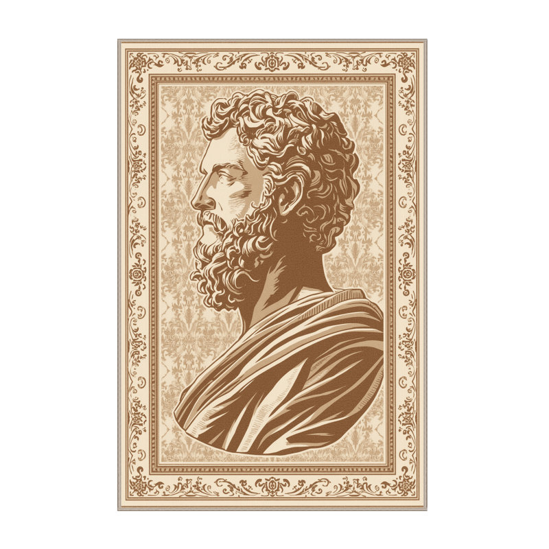 Machine Washable Parnika Ancient Philosopher Bust Classic Damask Rug in Beige – Beige Binding, 2x3
