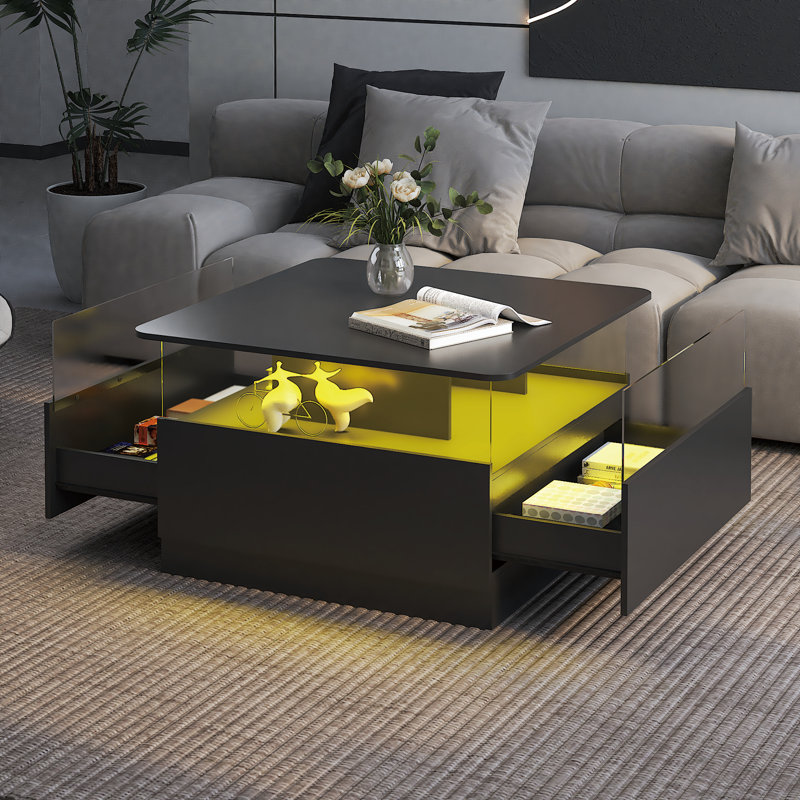 Pedestal Coffee Table with Storage, Black