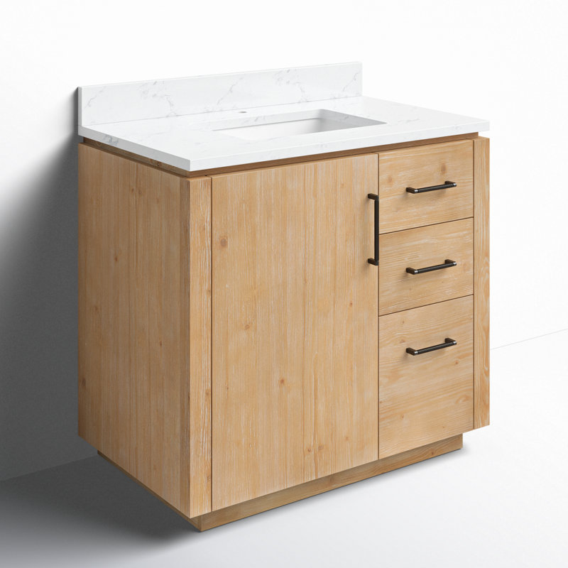 Meuble-lavabo simple 36 po Cloverfield, Bois de sapin brun, Noir mat