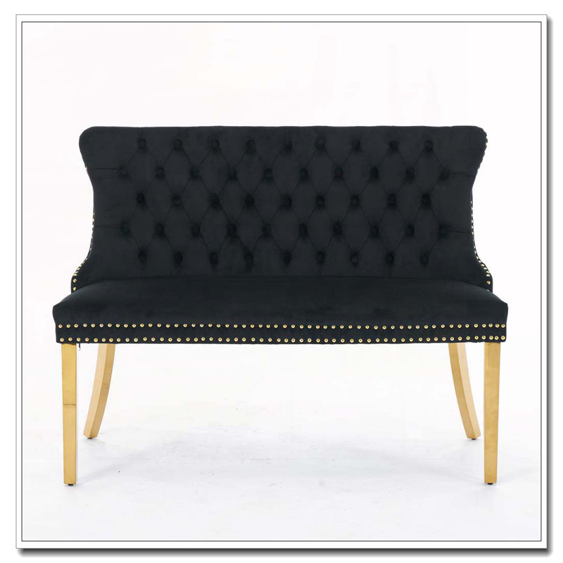 Velvet Double Dining Loveseat Bench, Black/Gold