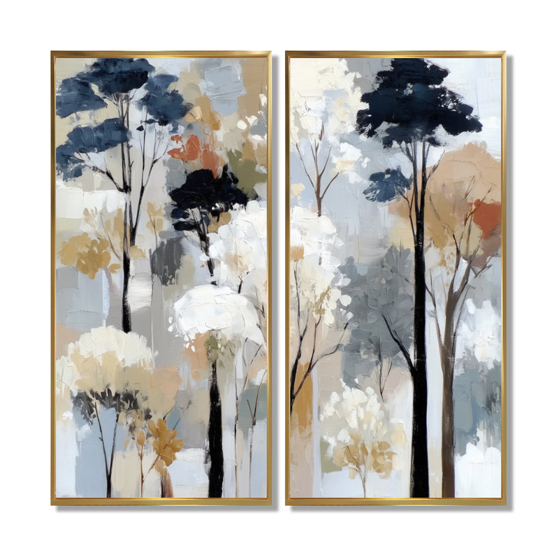 «White and Black Birch Trees Forest Panorama», art sur toile de bouleau, art mural blanc nature 2 pièces, H 32 po x l 32 po