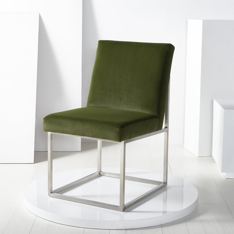 Chaise d'appoint rembourrée en acier inoxydable Athens, Velours vert forêt, Argent