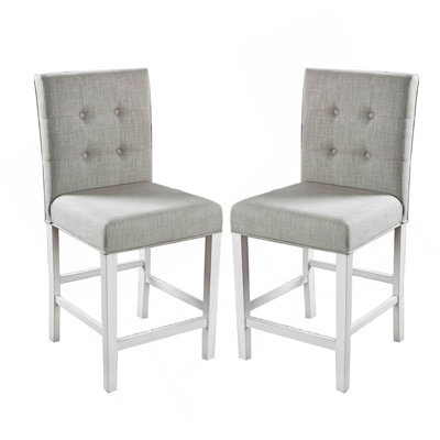 Set of 2 Fabric Counter Height Chair in Antique White and Light Gray