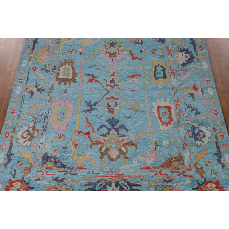 Tapis de salon bleu fait à la main Oushak 8 x 10