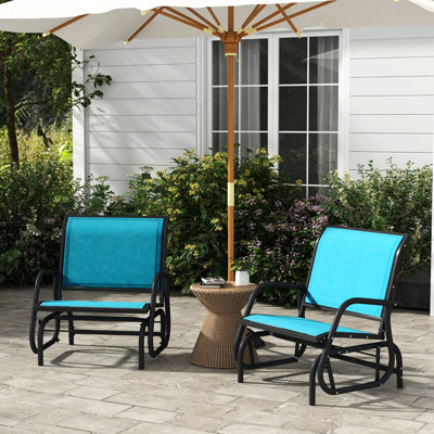 Balancelle 2 pièces, chaises de balançoire en métal avec tissu maillé respirant, pour le jardin, la piscine, la cour, le balcon, l'extérieur bleu