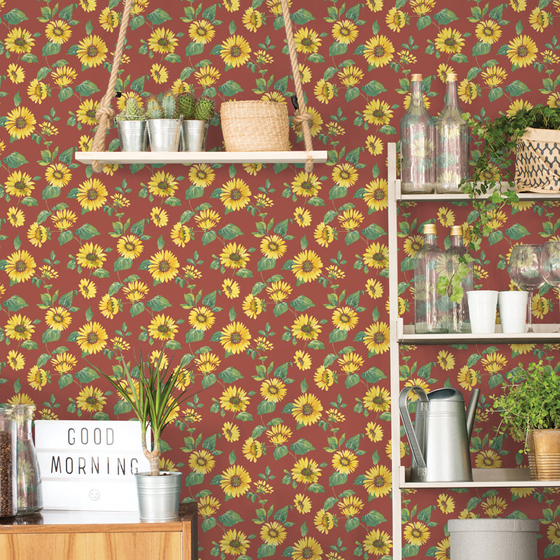 Just Kitchens Sunflower Trail 33' L x 21" W Wallpaper Roll, Red/Yellow/Green