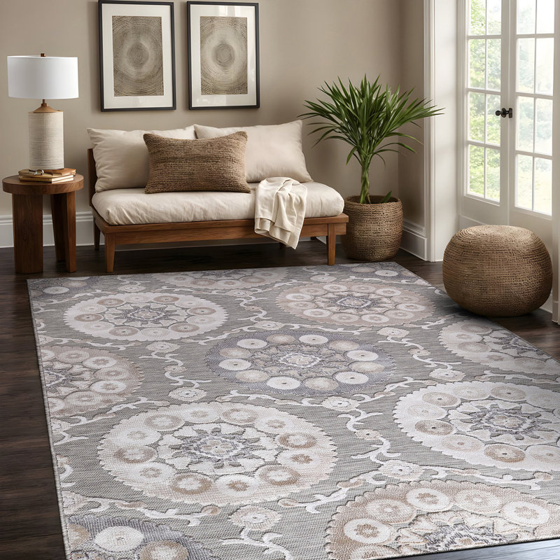 Chartier Shawntale Beige / Gray Indoor/Outdoor Rug, Rectangle 5' x 7'