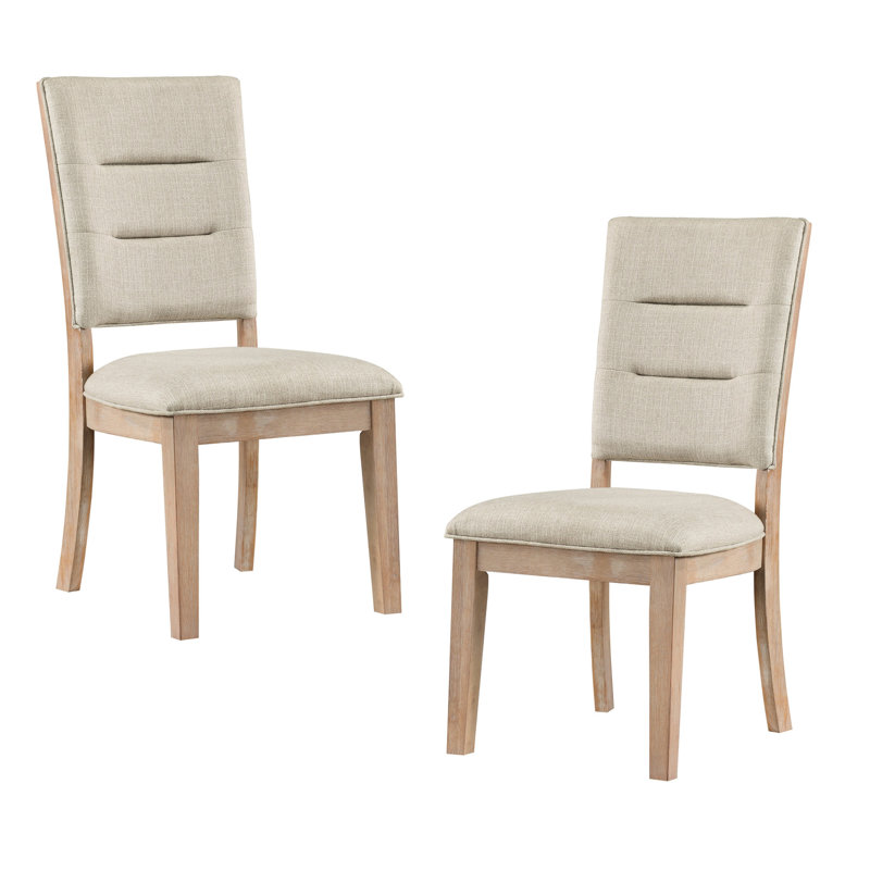 Chaises de salle à manger rustiques en chêne rustique (2 pièces), siège et dossier recouverts de tissu beige, structure à dossier en bois à finition latérale (de 2), rembourrée, design
