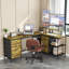 Bureau en L 114 po avec concentrateur électrique, bureau de jeu industriel - 6 tiroirs, support pour écran amovible, bureau rustique brun