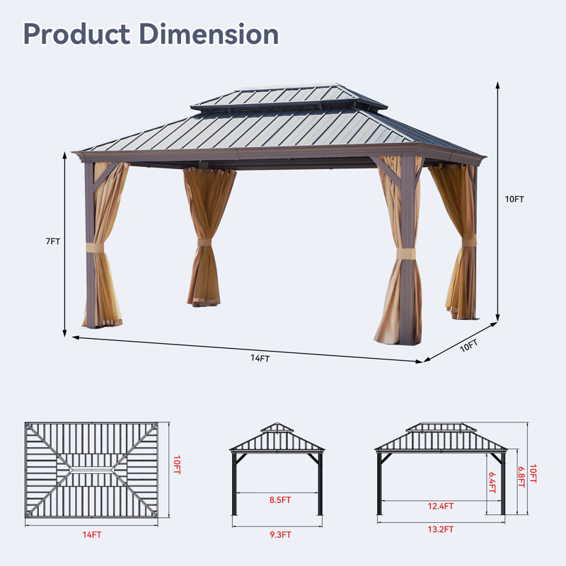Aluminum Patio Gazebo, 168" x 120"