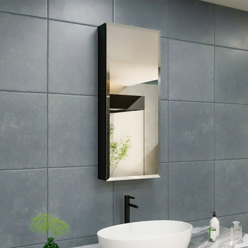 Armoire à pharmacie Hennagan avec miroir et 4 tablettes réglables, Noir, noir, noir, noir, H 36 po x l 15 po x P 4,62 po