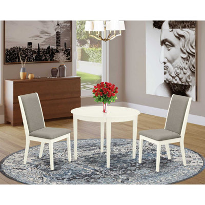 3-Piece Linen White Finish Round Solid Wood Top Dining Table Set by Alcott Hill