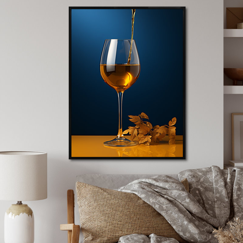 Honeyed Hue A Dripping Golden Wine - Art mural vin, Cadre flottant noir, H 40 po x l 30 po