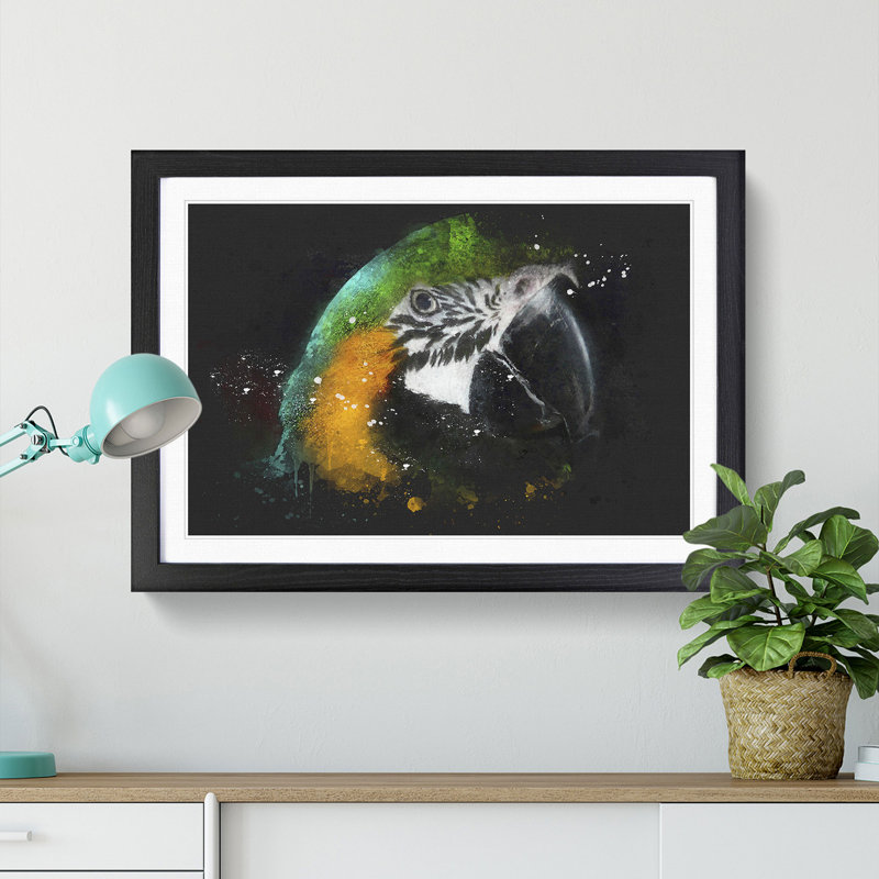 Yellow and Green Macaw Parrot - Framed Print, Black Framed, 33cm H x 45cm W x 2cm D