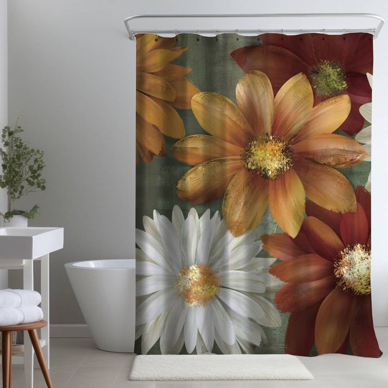 Floral – Polyester Shower Curtain, Dye Sublimation Print, 71" W × 74" L