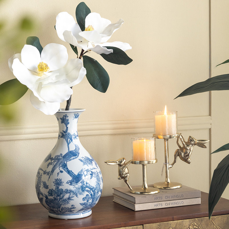 D8,7 po x 14,2 po Vase en porcelaine bleu et blanc