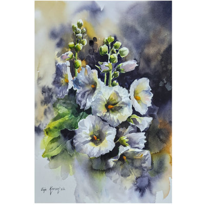 Fleurs roses trémières | Aquarelle sur papier | Art par Puja Kumar