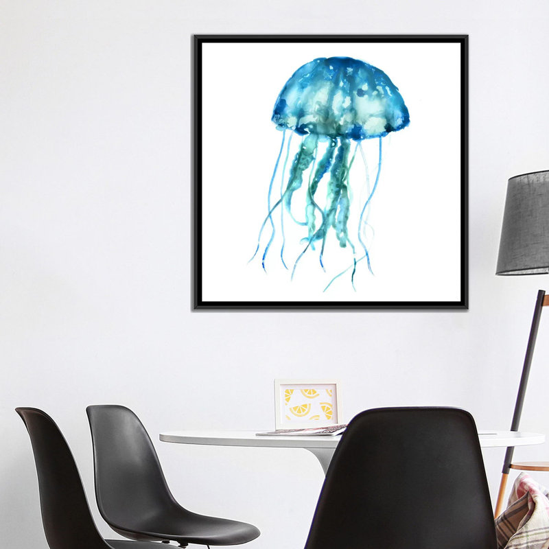 «Jellyfish», reproduction sur toile, H 26 po x l 26 po x P 1,5 po, Toile avec cadre noir, Pas de tapis