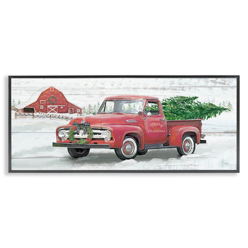 Camion de Noël sur une ferme enneigée, estampe numérique, conception par Mollie B., H 10 po x l 24 po