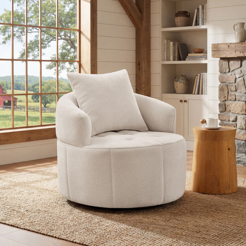 Upholstered Swivel Accent Chair, Reading Chair, Beige