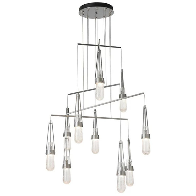 Link 10-Light Mobile Pendant - Natural Iron - Clear Glass - Standard Overall Height, Ink, 71"