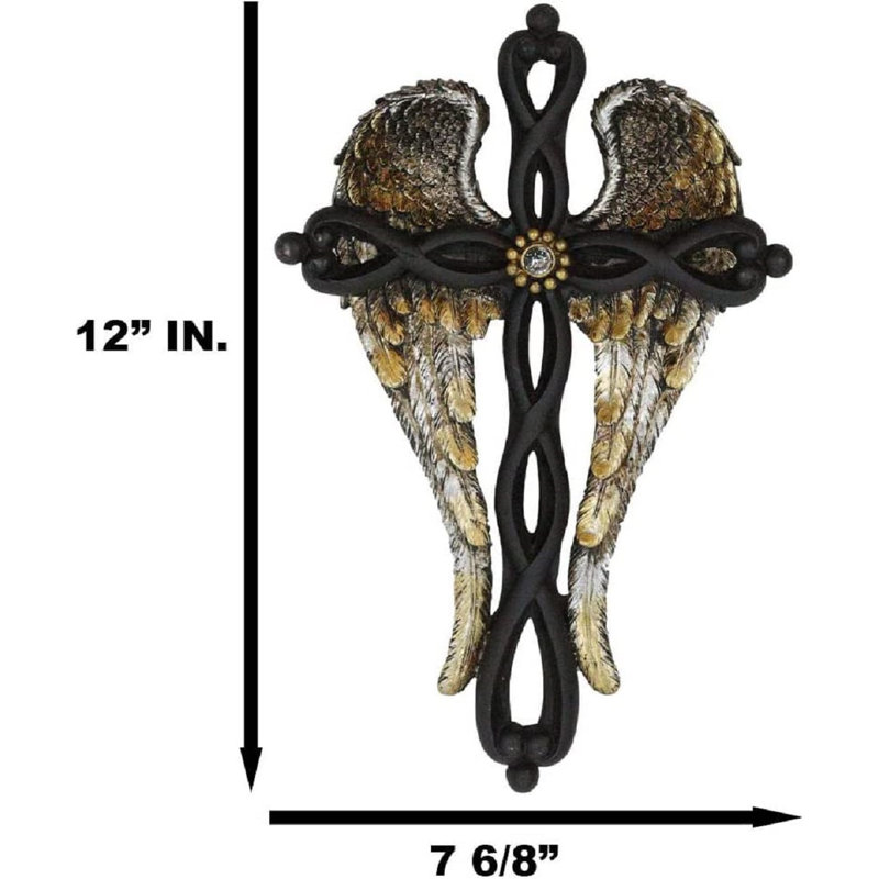 Figurine murale ailes d'ange doré avec nœuds torsadés noirs