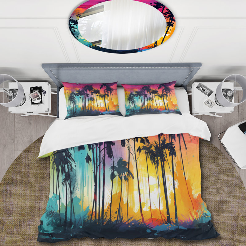 Ensemble de housse de couette en microfibre / polyester Vibrant Palm Trees III Bedding