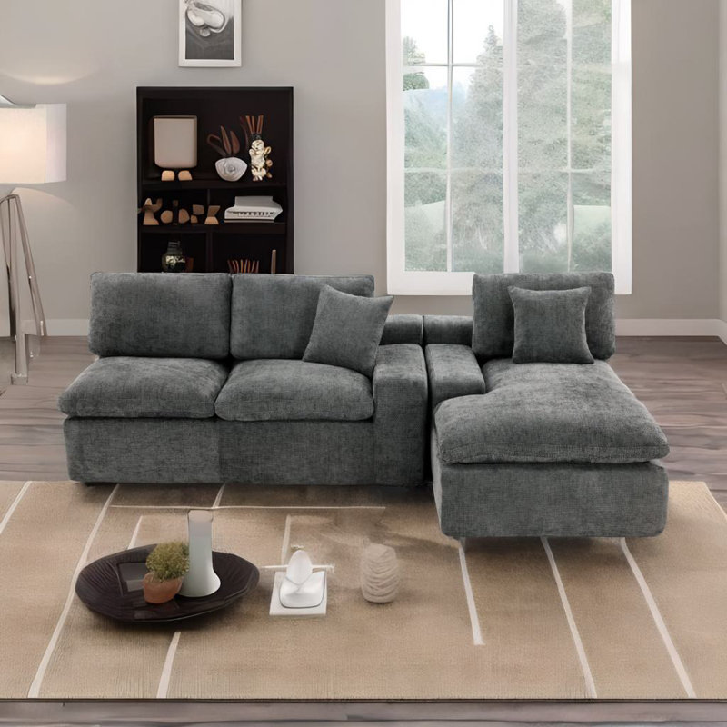 Canapé modulaire rembourré, Chenille grise