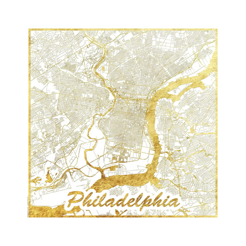 Philadelphia Leaf Urban Blueprint Map 1 Piece Wrapped Canvas Painting, 66.04 cm H x 66.04 cm W x 3.175 cm D