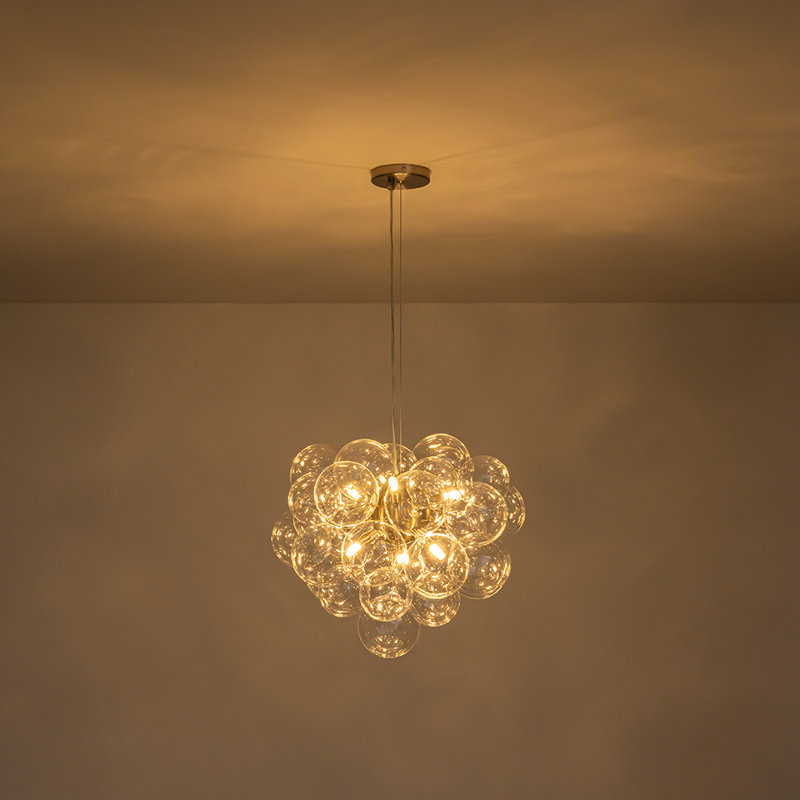Lustre sphérique en verre sphérique 6 lumières Sputnik Design, Nickel