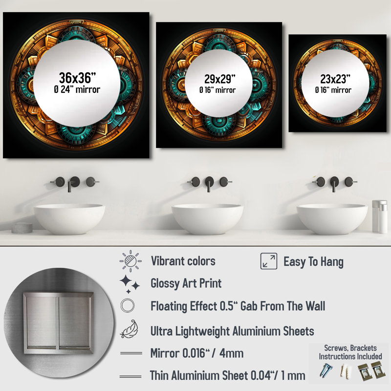Bitcoin Crypto Seal I - miroir mural géométrique moderne pour chambre à coucher, 23 po x 23 po