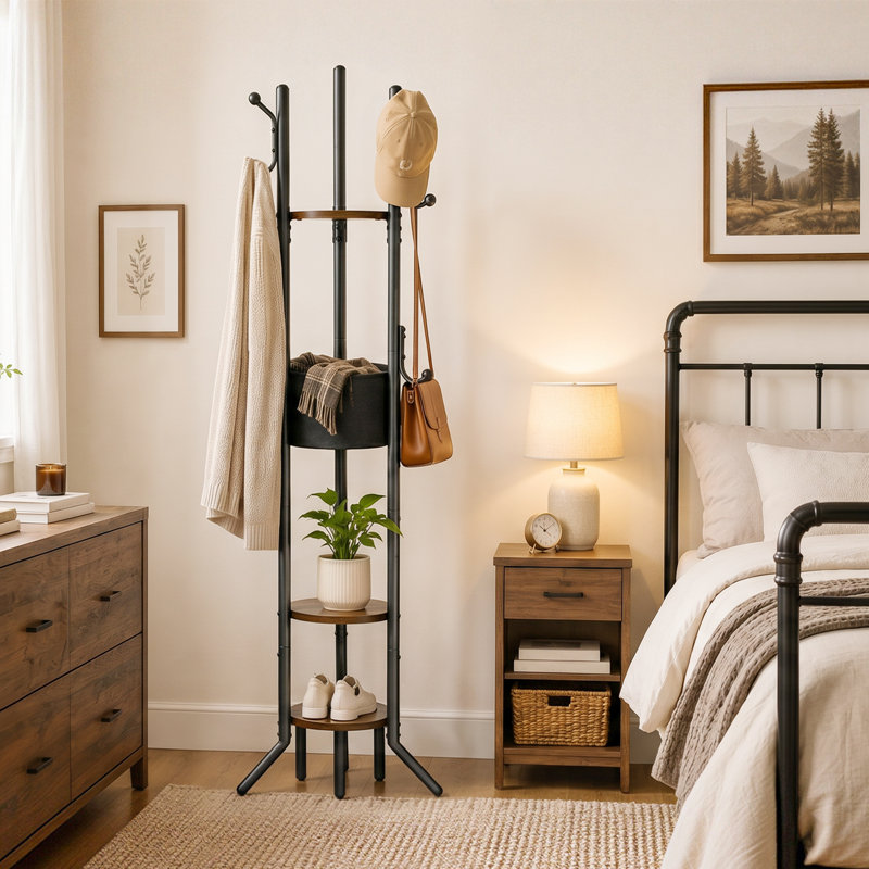 Freestanding 6-Hook Coat Rack, Black