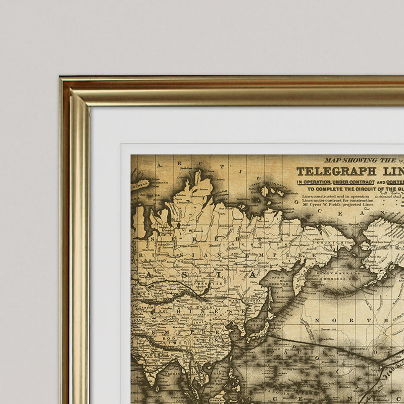 Carte du monde rétro, impression sur l’image vii', Or, H 31 po x l 43 po x P 1,5 po