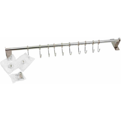 Kitchen Sliding Hooks, Stainless Steel Hanging Rack Rail Organize Kitchen Utensil Removable S Hook For Towel, Spoon, Coats, Bathrobe, BBQ,Wall Mounted Hanger (10 Hooks 23.6In)