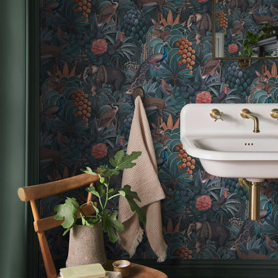  Papier peint bleu marine et bleu sarcelle Jungle Jamboree