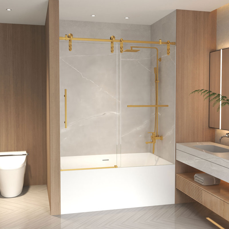 Porte de baignoire coulissante sans cadre Aryan 56-60 po x 66 po H, 56 à 60 po x H 66 po