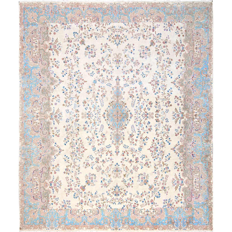 Tapis persan 11 pi 10 po x 14 pi 2 po blanc albâtre rétro, propre et doux, velours complet, 100% laine, noué à la main, côtés et extrémités sécurisés, très grand tapis oriental, très grand