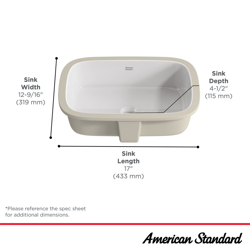 Lavabo de salle de bain rectangulaire encastré en porcelaine vitreuse avec trop-plein 15,5 po American Standard