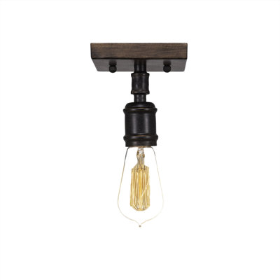 Portland Semi-Flush Shown In Painted Wood-look Metal & Dark Granite Finish With Amber Antique Bulb