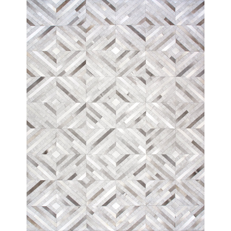 Tapis argenté en cuir de vache cousu à la main Galaxy, Rectangle 5 pi x 8 pi