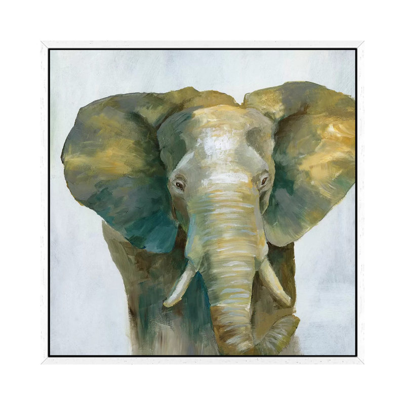 Jade Elephant - Painting on Canvas, 93.98 cm H x 93.98 cm W, White Framed