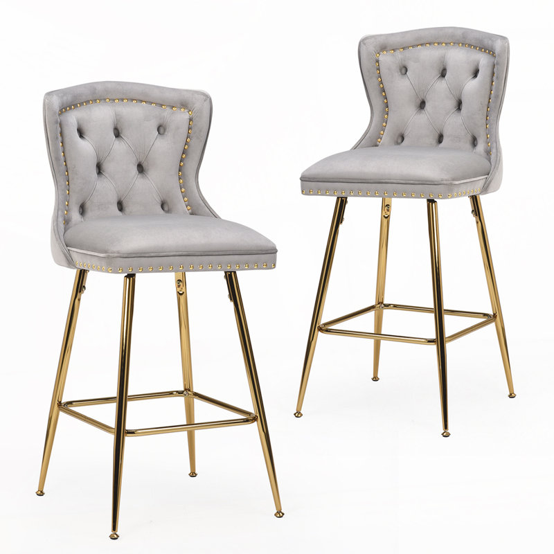 Maghull Upholstered Counter Stool with Metal Frame, Gray